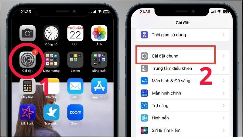 V&agrave;o C&agrave;i đặt > Chọn C&agrave;i đặt chung
