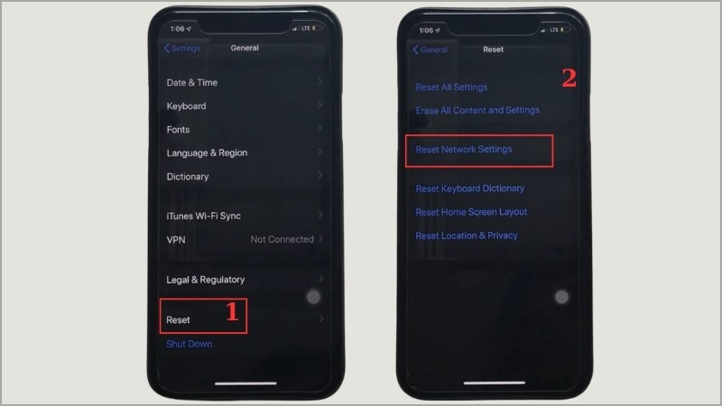Chọn Reset (Đặt lại) > Chọn Reset Network Settings (Đặt lại c&agrave;i đặt mạng) 
