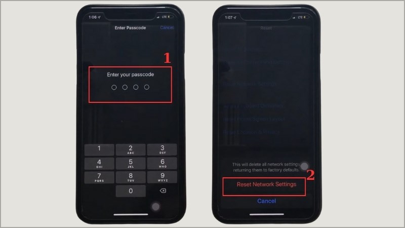 Nhập mật khẩu iPhone của bạn > X&aacute;c nhận Reset Network Settings (Đặt lại c&agrave;i đặt mạng) 