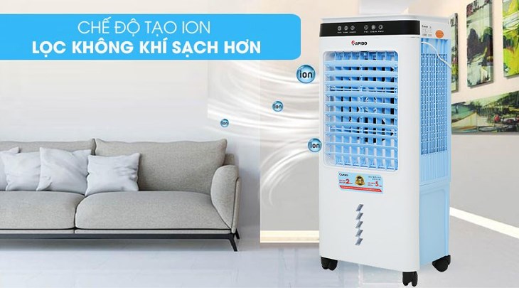 Chế độ ion lọc không khí trên quạt điều hòa Rapido 6000D góp phần làm cho không gian sử dụng quạt trong lành hơn Chế độ ion lọc không khí trên quạt điều hòa Rapido 6000D góp phần làm cho không gian sử dụng quạt trong lành hơn