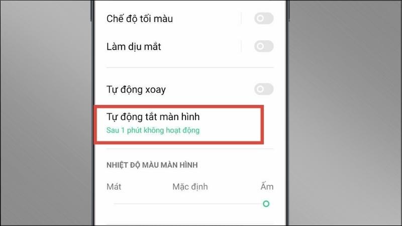 Chọn Tự động tắt màn hình > Chọn Không