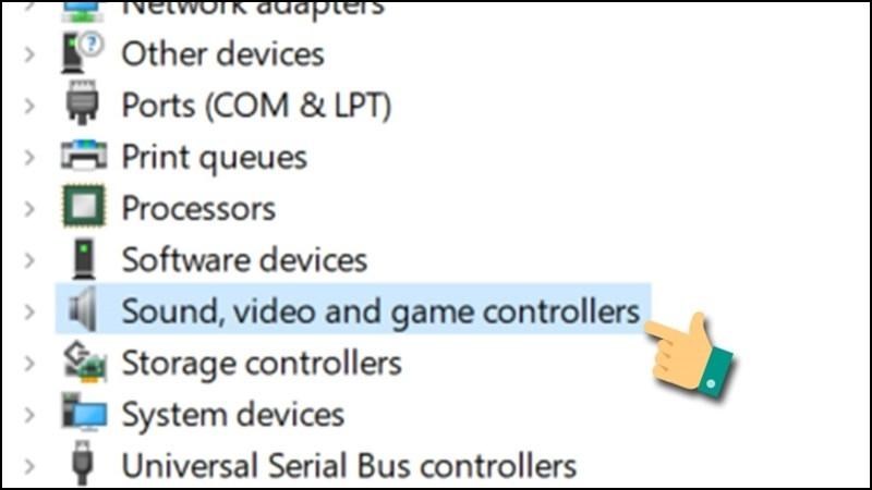 chọn mục Sound, video and game controllers