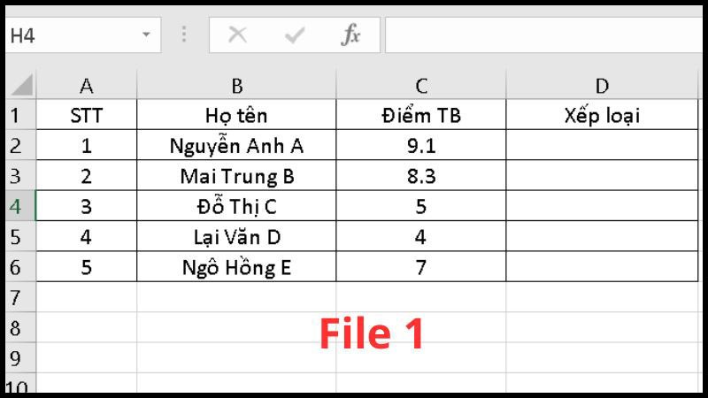 Cách dùng hàm VLOOKUP giữa 2 File (file 1)