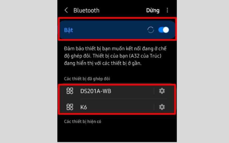 Bật Bluetooth và chọn 2 thiết bị muốn ghép nối