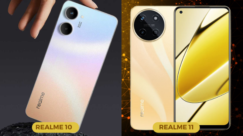 Cụm camera c&aacute; t&iacute;nh của realme 11 v&agrave; cụm camera nhẹ nh&agrave;ng của realme 10