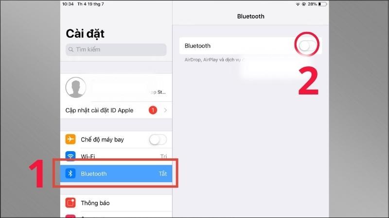 Mở C&agrave;i đặt > Chọn Bluetooth > Gạt sang tr&aacute;i để tắt Bluetooth