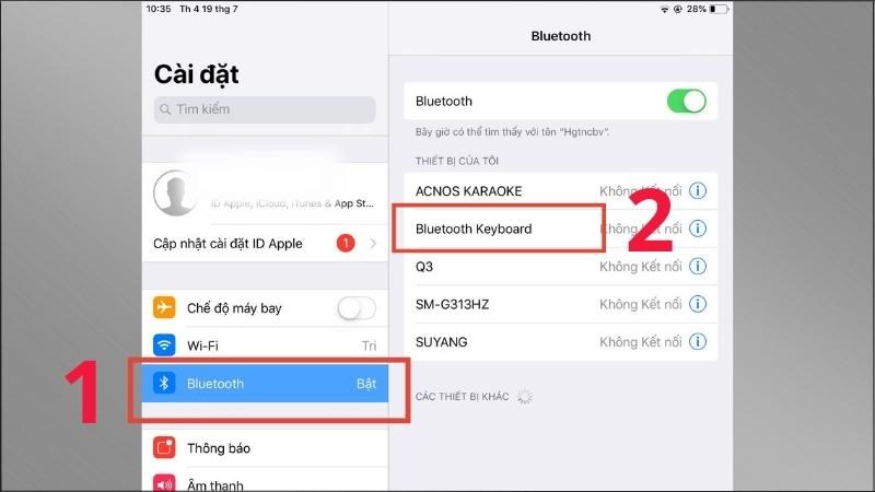 T&igrave;m kiếm t&ecirc;n thiết bị của b&agrave;n ph&iacute;m được kết nối v&agrave; tiến h&agrave;nh gh&eacute;p đ&ocirc;i