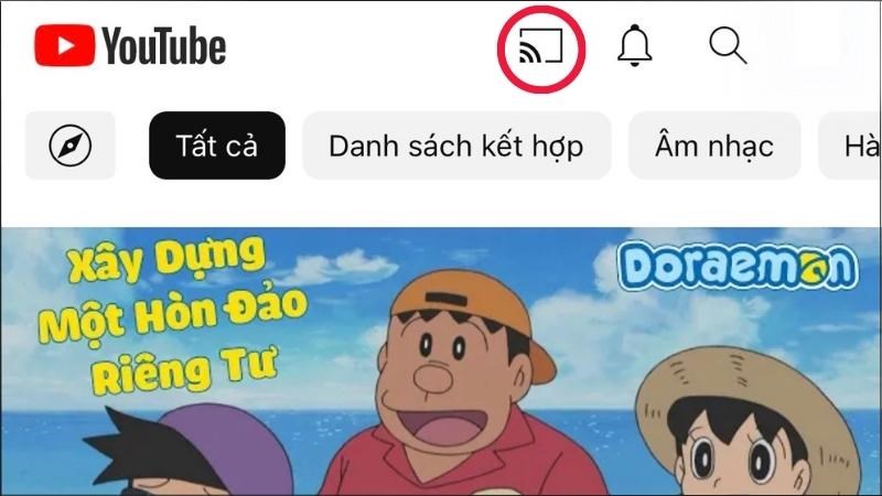 Mở YouTube, chọn biểu tượng kết nối > Chọn tên tivi