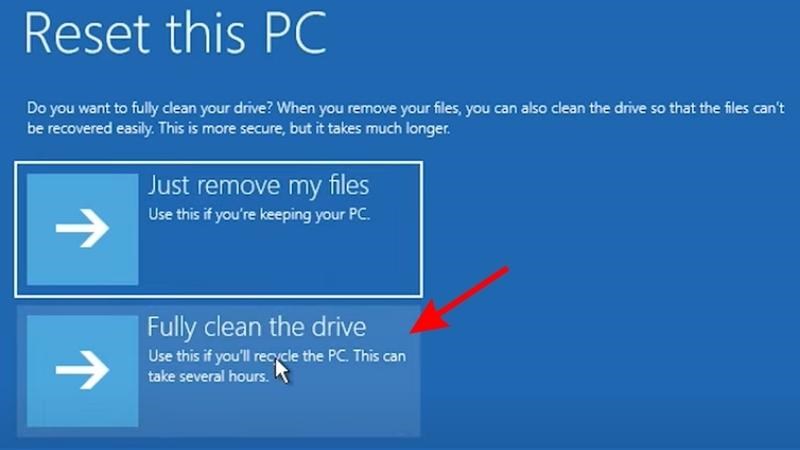Chọn Fully clean the drive 