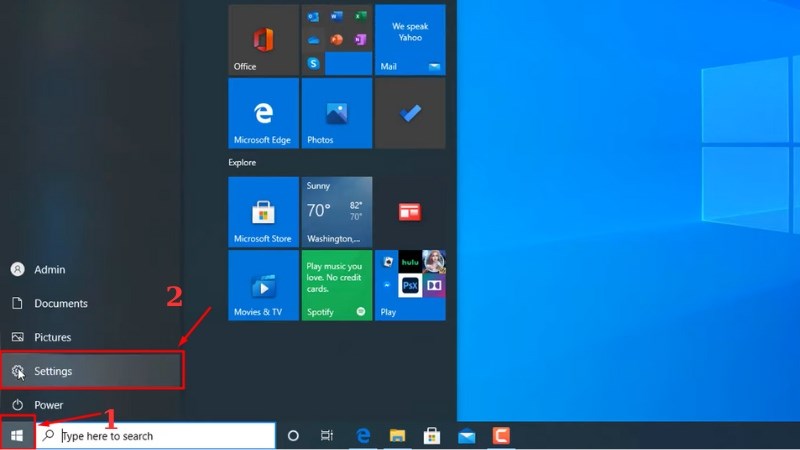 Vào Start > Chọn Settings để mở cửa sổ Windows Settings