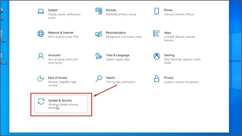 Trong cửa sổ Windows Settings > Chọn Update & Security 