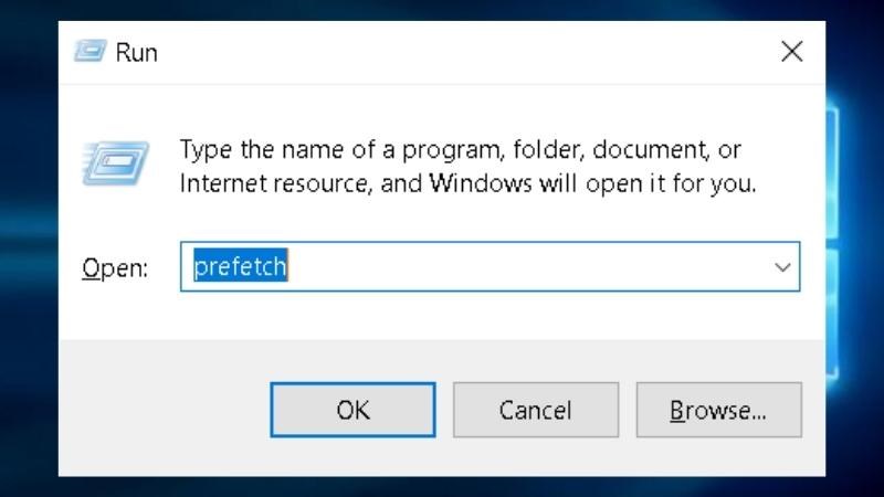 Bước 1: Mở hộp thoại Run, sau đó nhập prefetch và ấn phím Enter 