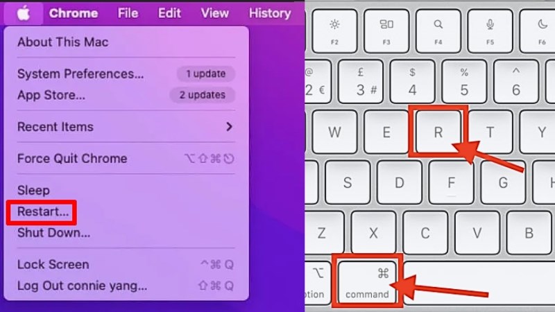 Khởi động lại MacBook v&agrave; nhấn tổ hợp ph&iacute;m Command + R