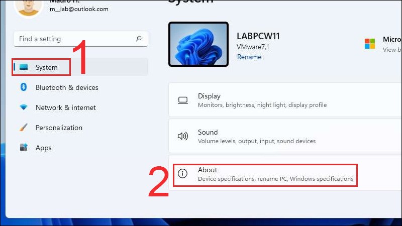 Nhấn vào mục System và kéo xuống cuối chọn About Nhấn vào mục System và kéo xuống cuối chọn About