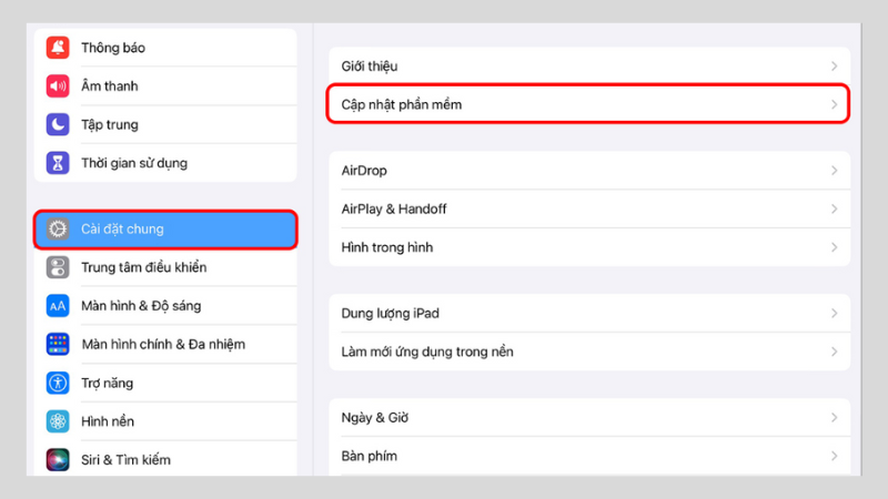 C&agrave;i đặt > C&agrave;i đặt chung > Cập nhật phần mềm