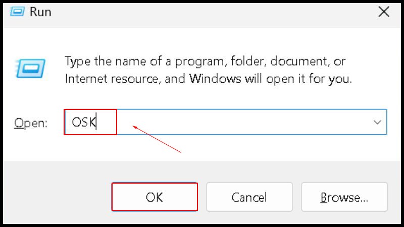 Nhấn tổ hợp ph&iacute;m Windows + R > Nhập OSK > Chọn OK hoặc nhấn Enter