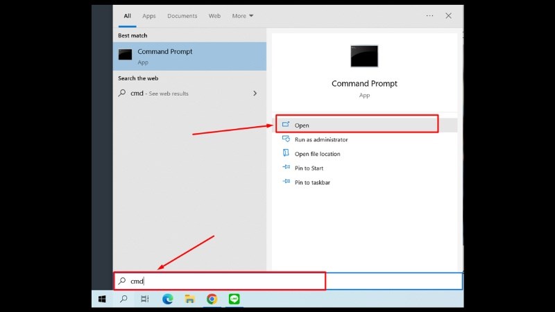 Gõ Command Prompt (CMD) > Chọn Open