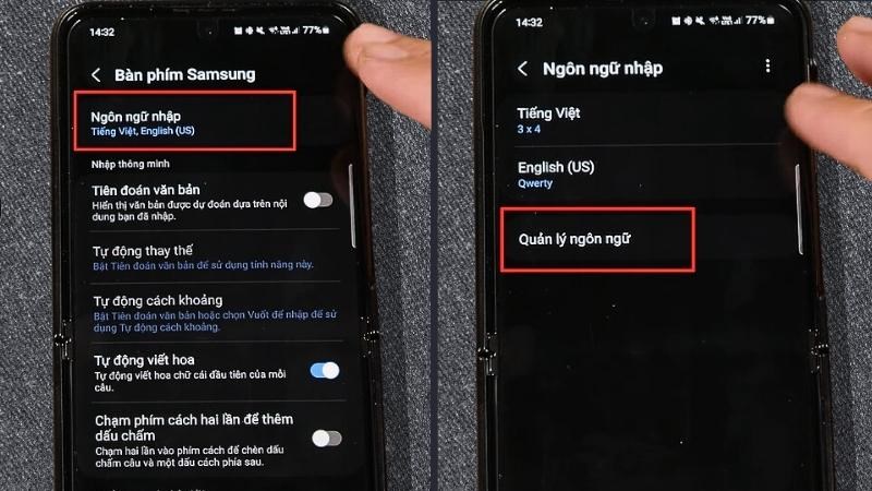 Chọn Ngôn ngữ nhập > Chọn Quản lý ngôn ngữ 