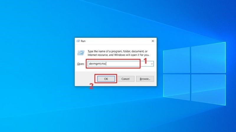 Nhập devmgmt.msc > Chọn OK