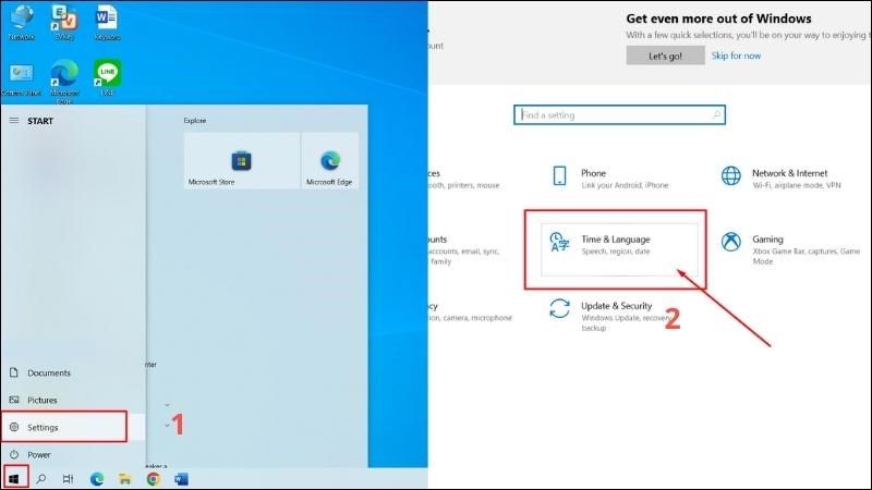 Vào Start > Chọn Settings > Chọn Time & Language
