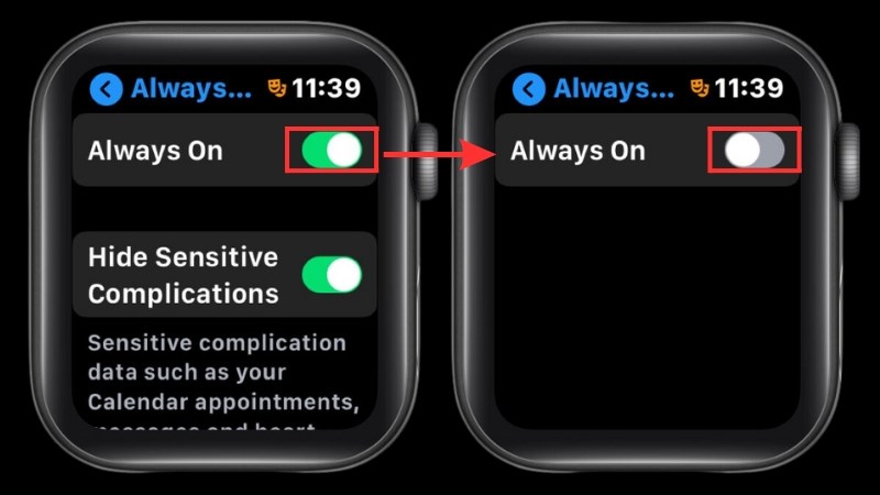 Chọn mục Always On > Gạt thanh ngang qua tr&aacute;i để tắt