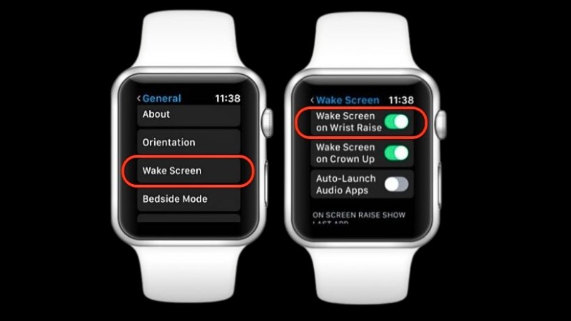Chọn Wake Screen > Gạt sang tr&aacute;i để tắt mục Wake on Wrist Raise