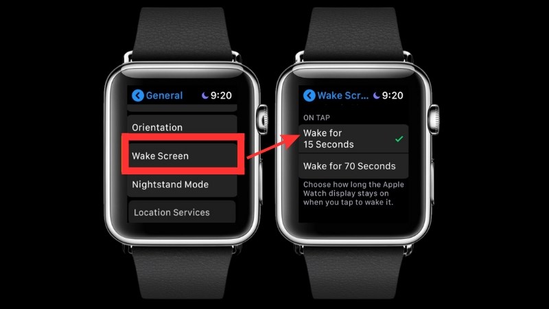 V&agrave;o Wake Screen > Chọn Wake for 15 Seconds
