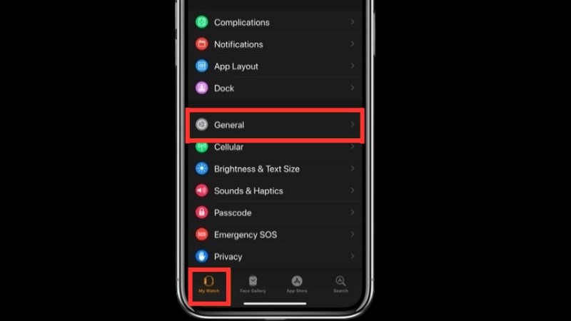 V&agrave;o My Watch > Chọn General