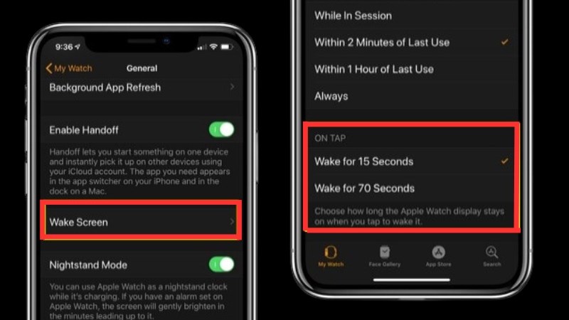 Chọn Wake Screen > Nhấp v&agrave;o mục Wake for 15 Seconds