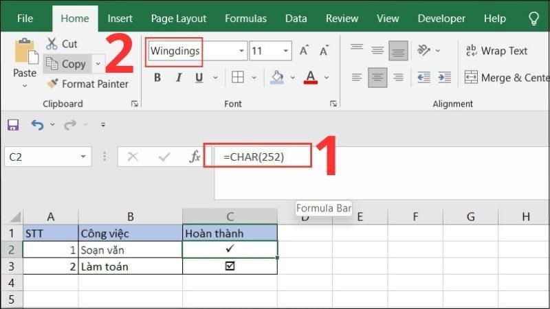 Sử dụng hàm CHAR để đánh dấu tích trong Excel là việc làm khá phổ biến