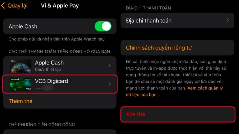 Chọn thẻ muốn xóa và chọn Xóa thẻ