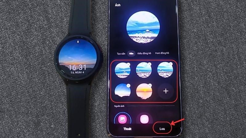 Chọn bức ảnh bạn muốn xuất hiện tr&ecirc;n đồng hồ > Chọn Lưu 