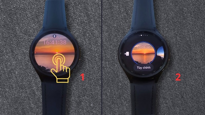 Chạm v&agrave;o mặt đồng hồ đến khi hiển thị giao diện như h&igrave;nh > Chọn Tuỳ chỉnh 