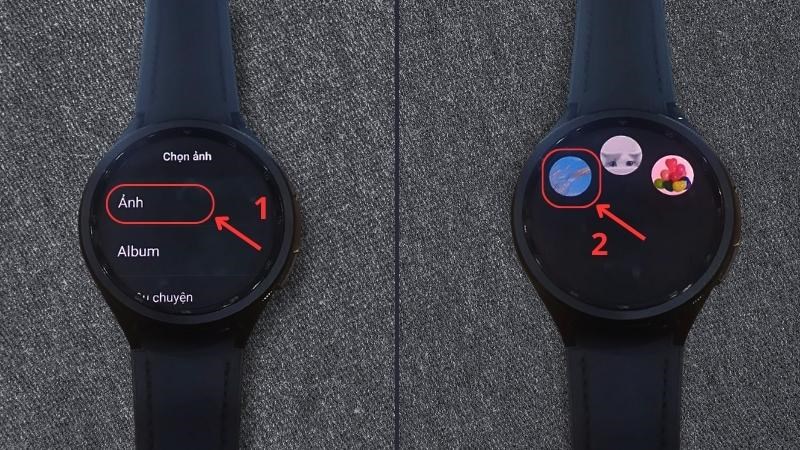 Chọn Ảnh hoặc Album > Chọn ảnh m&agrave; bạn muốn thay nền cho đồng hồ 