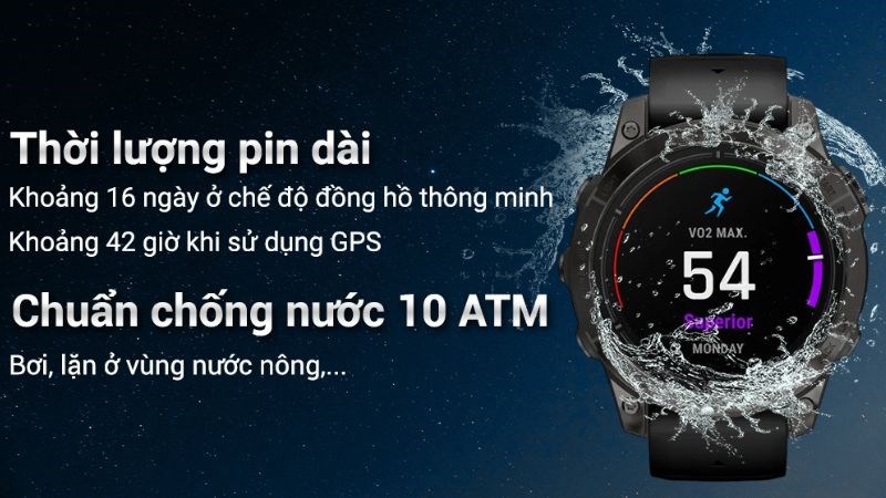 Garmin Epix Pro Gen 2 47mm Đen cho thời gian sử dụng d&agrave;i