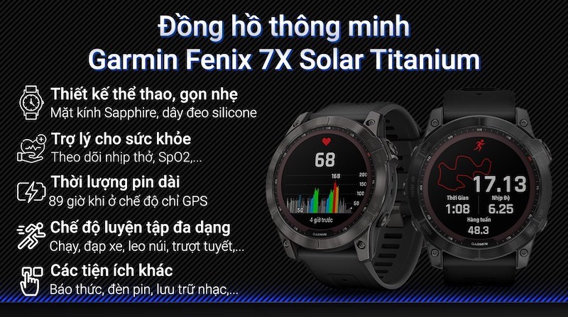 Trợ l&yacute; cho sức khoẻ - Garmin Fenix 7X Pro Solar Titanium