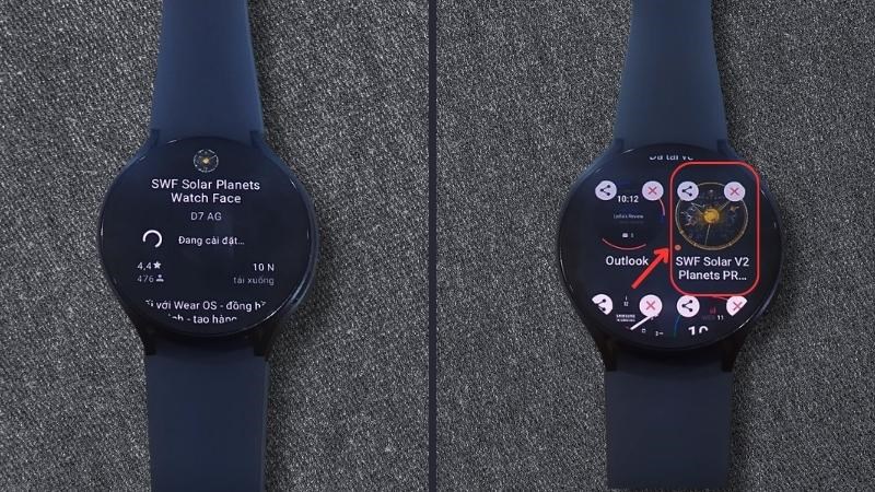 Mặt đồng hồ sẽ nằm trong mục Đ&atilde; tải về > Chọn mặt đồng hồ mới vừa tải 