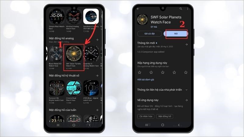 V&agrave;o lại mặt đồng hồ vừa tải > Chọn Mở 