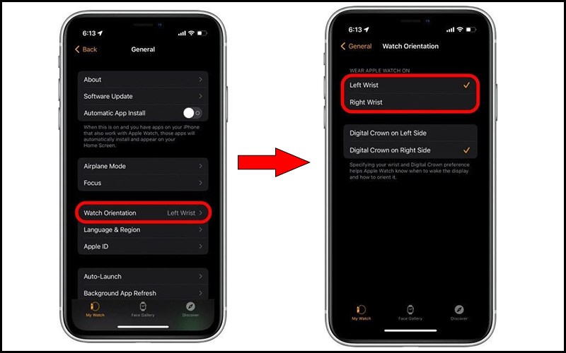 Chọn hướng phù hợp với tay đeo của bạn Chọn hướng phù hợp với tay đeo của bạn