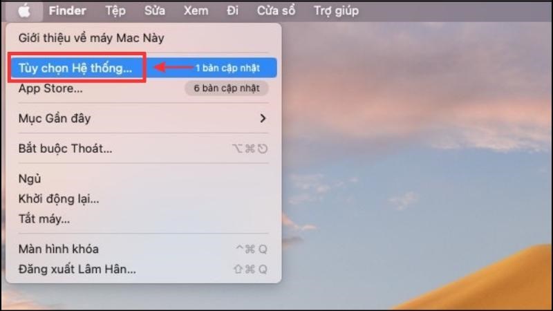 Vào Menu Apple > Chọn Tùy chọn Hệ Thống