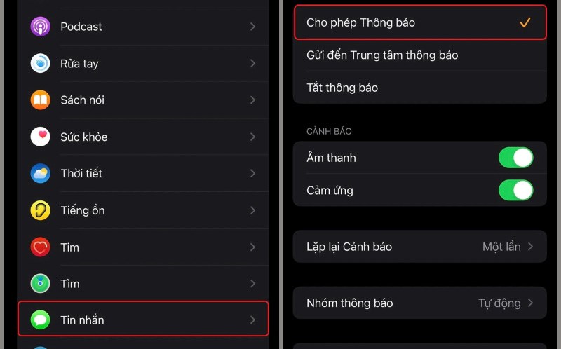Bật th&ocirc;ng b&aacute;o cho ứng dụng