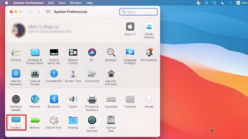 Bấm chọn mục M&agrave;n h&igrave;nh (Display) khi cửa sổ xuất hiện