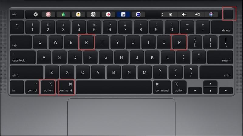 Nhấn tổ hợp phím Command + Option + P + R + nút Power 