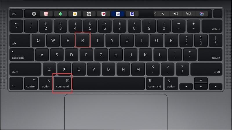 Nhấn tổ hợp phím R + Command đến khi xuất hiện logo Apple