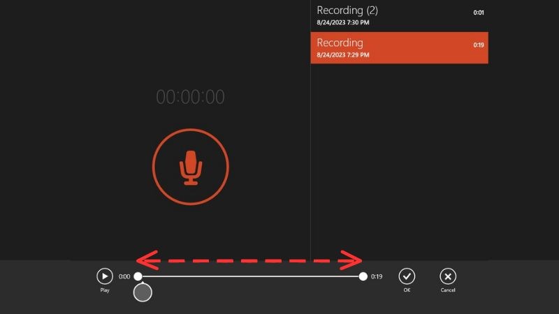 Chọn Trim v&agrave; kết hợp thao t&aacute;c k&eacute;o để cắt đoạn ghi &acirc;m