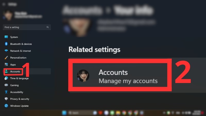 Click chọn Accounts (manager my account) trong mục Accounts để điều hướng đến trang chủ quản lý tài khoản