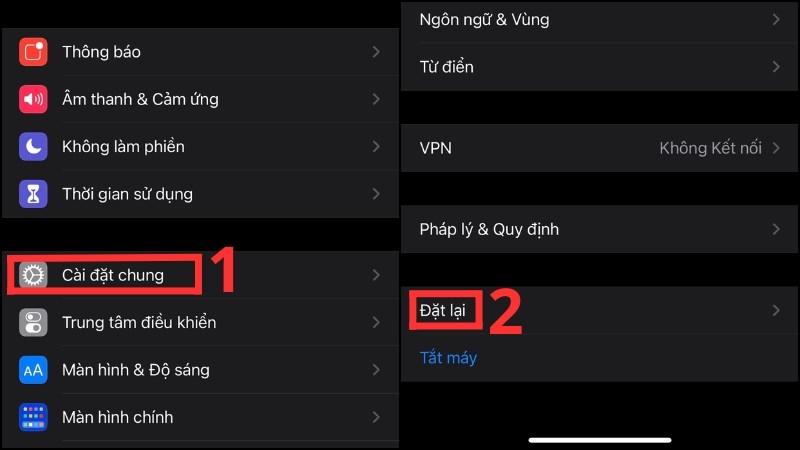 Cài đặt (Settings) trên iPhone > Cài đặt chung (General) > Đặt lại (Reset)