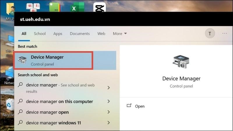 Tại thanh Taskbar, tìm Device Manager