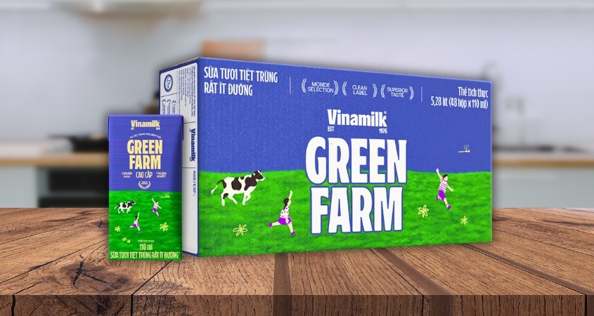 Thùng 48 hộp sữa tươi tiệt trùng Vinamilk Green Farm rất ít đường 110 ml (từ 1 tuổi)