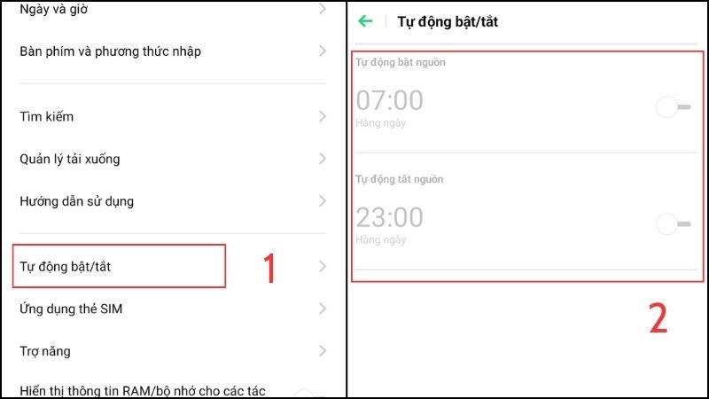 Chọn Bật/Tắt thiết bị v&agrave; lựa chọn Tự động tắt nguồn